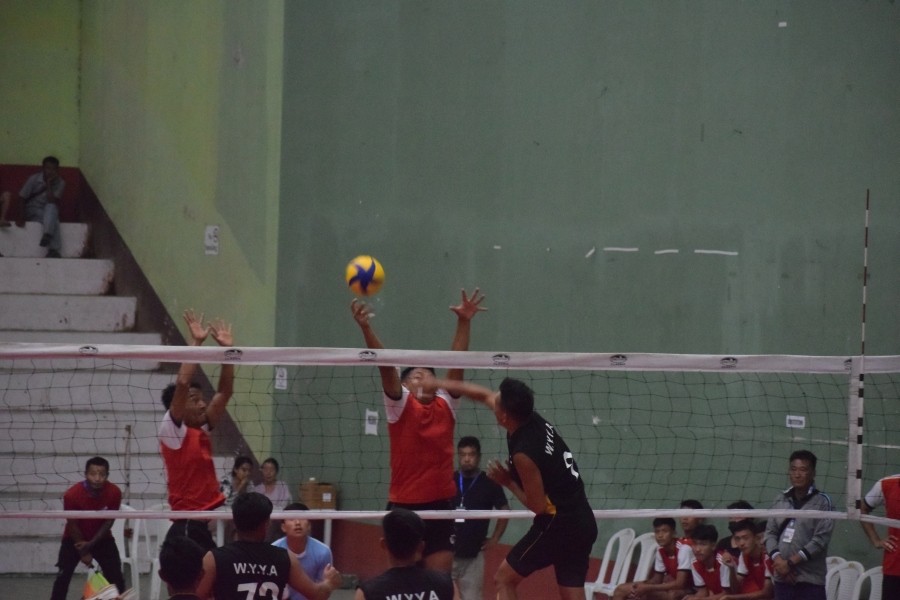 Players at the 12th edition of Luke Sasong Memorial Volleyball Trophy 2022 at the Multi- Purpose Sports Complex, Mokokchung on October 4 last.