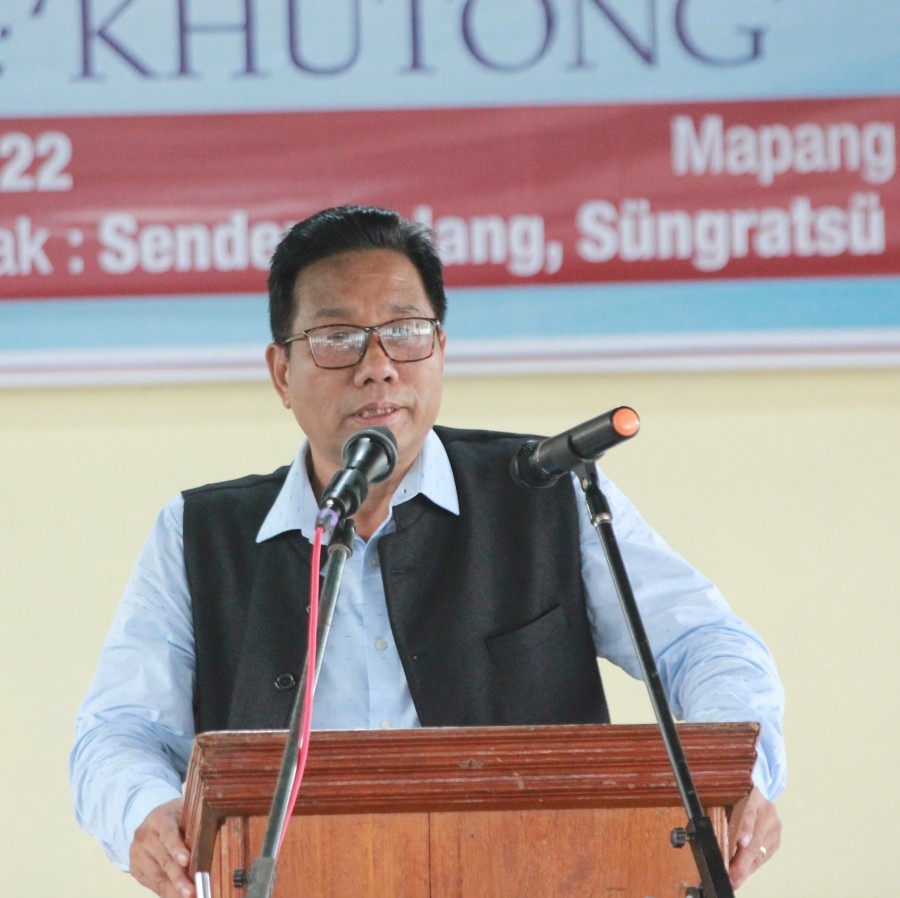 Rev S Wati Aier speaking at the Sungratsü Officers Forum silver jubilee celebration held on October 7. (Morung Photo)