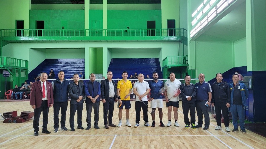 Neiba Kronu and others during the inauguration of the renovation work of badminton indoor stadium in Kohima on October 12. (Morung Photo)