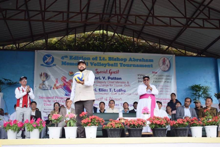 Cy CM Y Patton launching the 4th edition of Lt Bishop Abraham Memorial Volleyball Tournament at St Paul’s Parish Wokha on October 3.