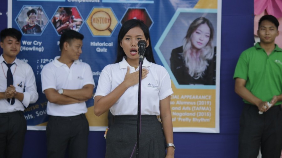 Students participating in War Cry (Howling) Challenge as part of ‘Historia Fete: Reimagining the Untold Narratives’ organized by the Department of History, Tetso College on October 12.