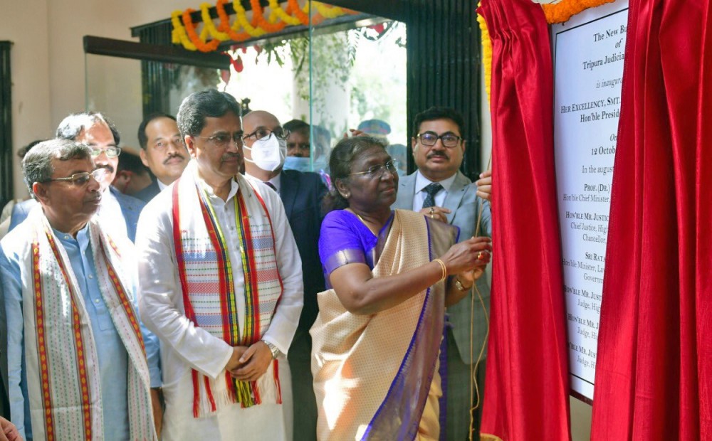 President Droupadi Murmu inaugurated Tripura Judicial Academy and laid the foundation stone of the National Law University in Agartala on October 12. (IANS Photo)