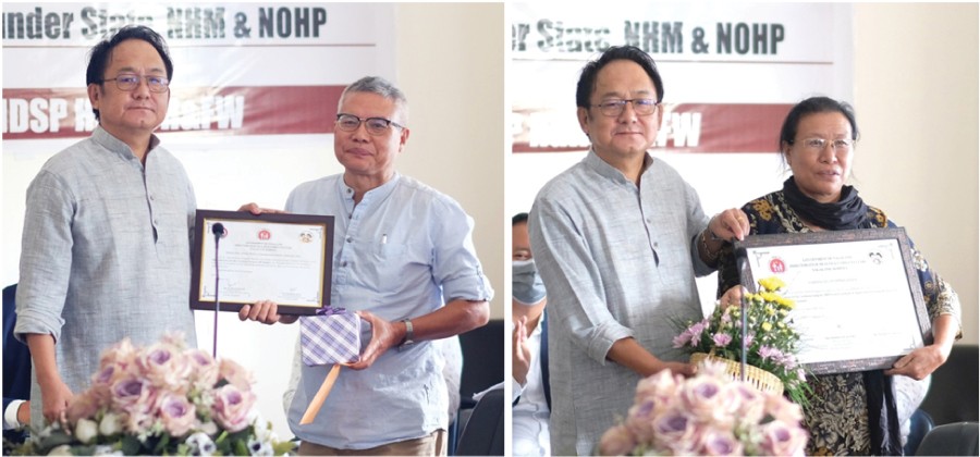 Dr K Vikato Kinimi with Dr N Moa Jamir (left) and Dr Sabino Kuotso (Right).