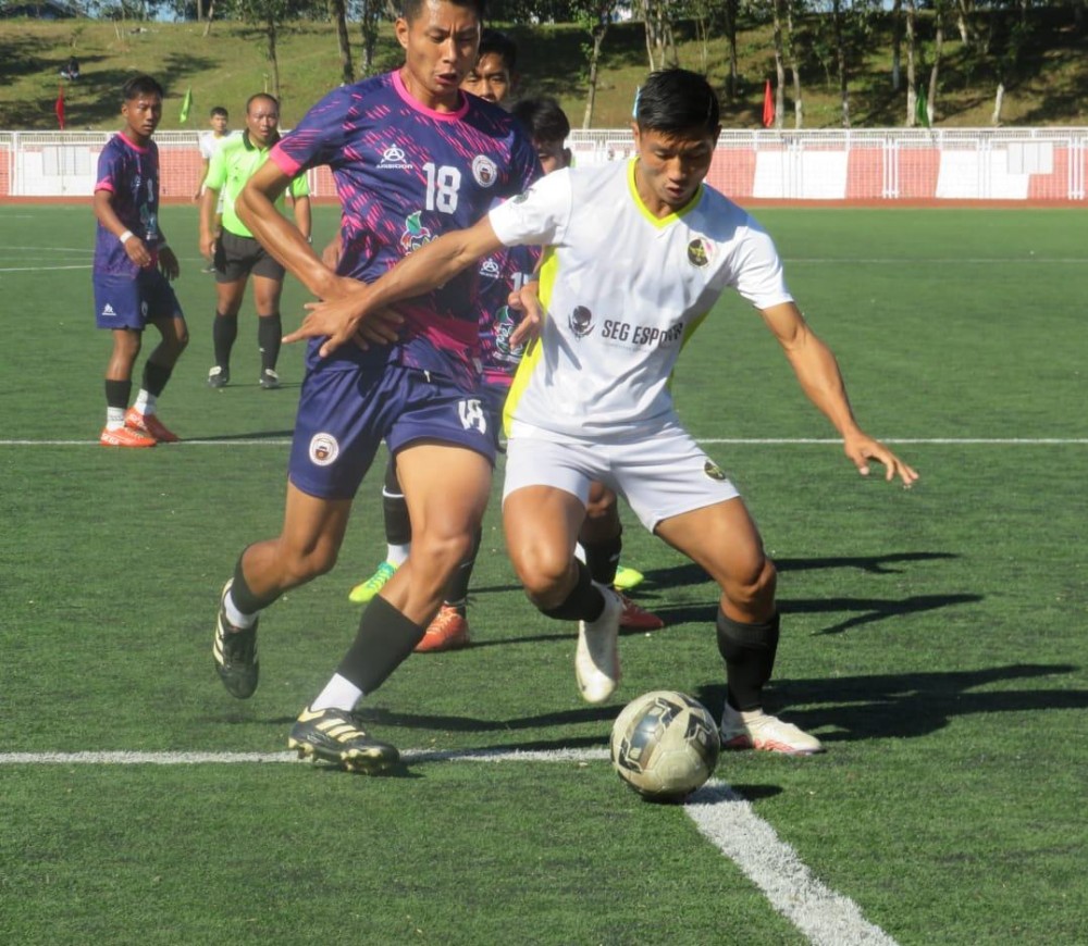 Players in action during the earlier match of Capt N Kenguruse Memorial Football Tournament in Kohima. (Morung Photo)