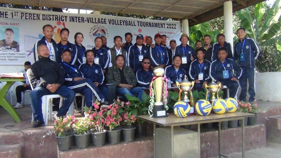 PDVA officials with special guest, MagangumHiekha after the inaugural ceremony on Monday at Jalukie ‘B’ village ground.