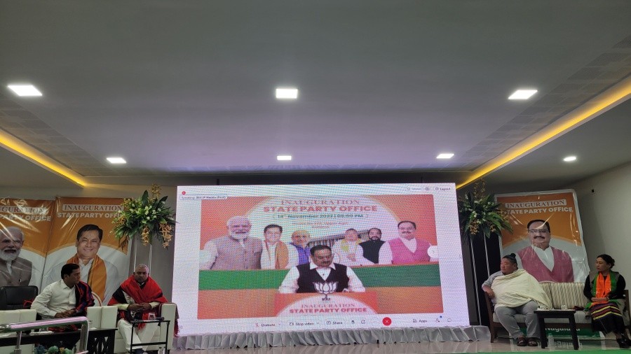Nadda virtual address during the inauguration of Nagaland BJP office building in Kohima on November 14. (Morung Photo)