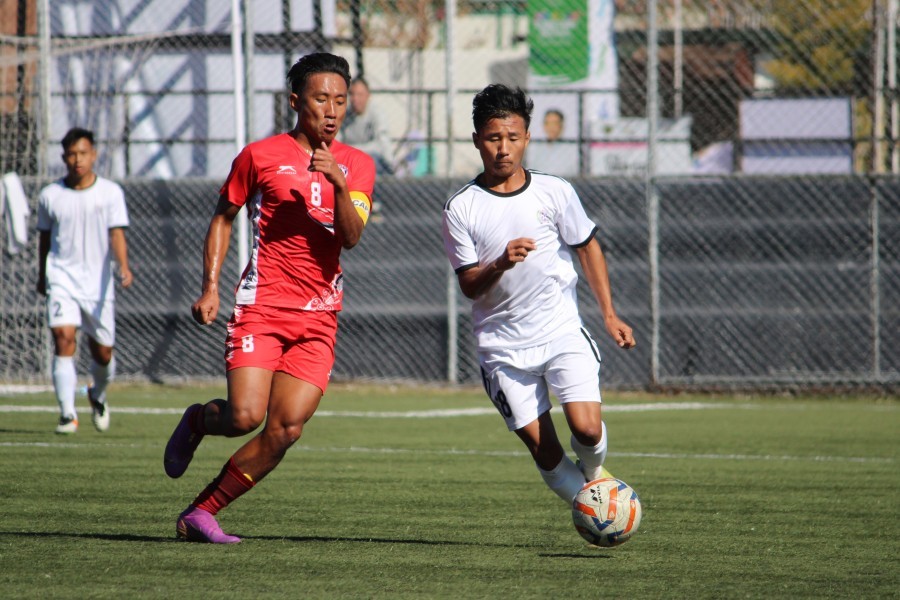 Players in action during the match between Nagaland and Mizoram at the ongoing Northeast Olympics.