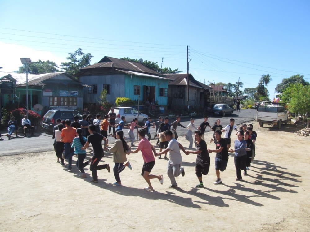 Members of the Cultural Club Khensa practicing a traditional dance for representing Mokokchung district in Hornbill Festival 2022 at Kisama.