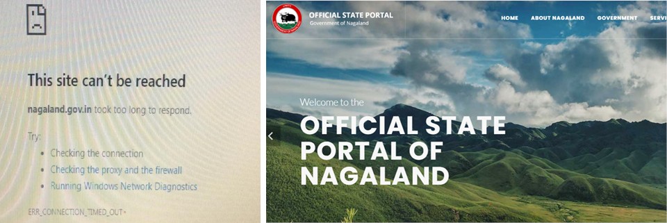 The homepage of the Nagaland State’s official portal nagaland.gov.in on November 29 (Left) and November 30 (Right). (Morung Photo)