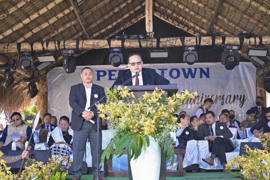 Chairman of UDA, TR Zeliang addressing the 75th-anniversary celebration of Peren Township on November 16 at Peren Town.