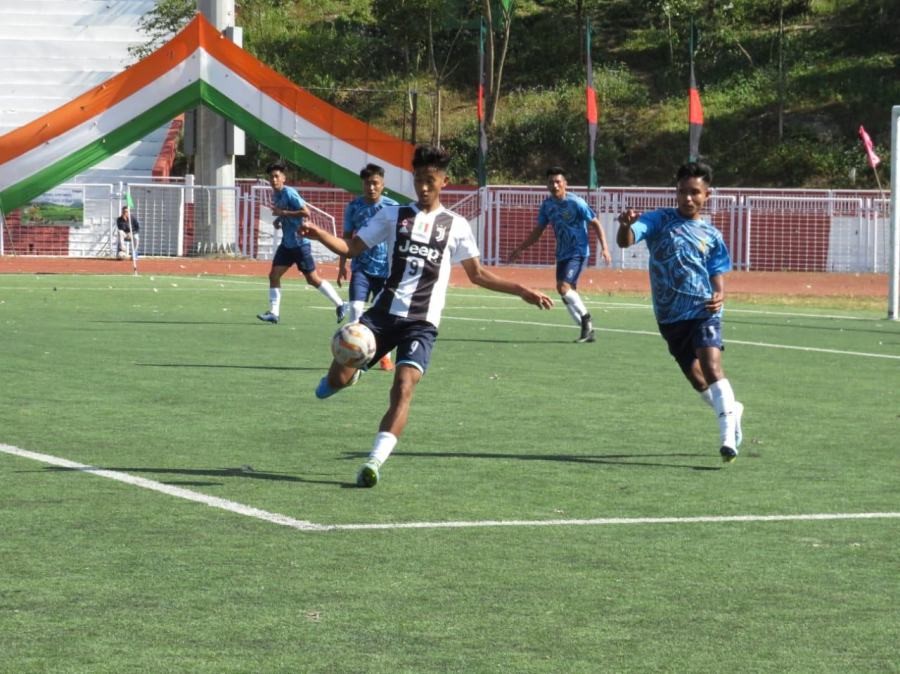 Players in action on second day of Capt N Kenguruse Memorial Football Tournament 2022 in Kohima on November 16