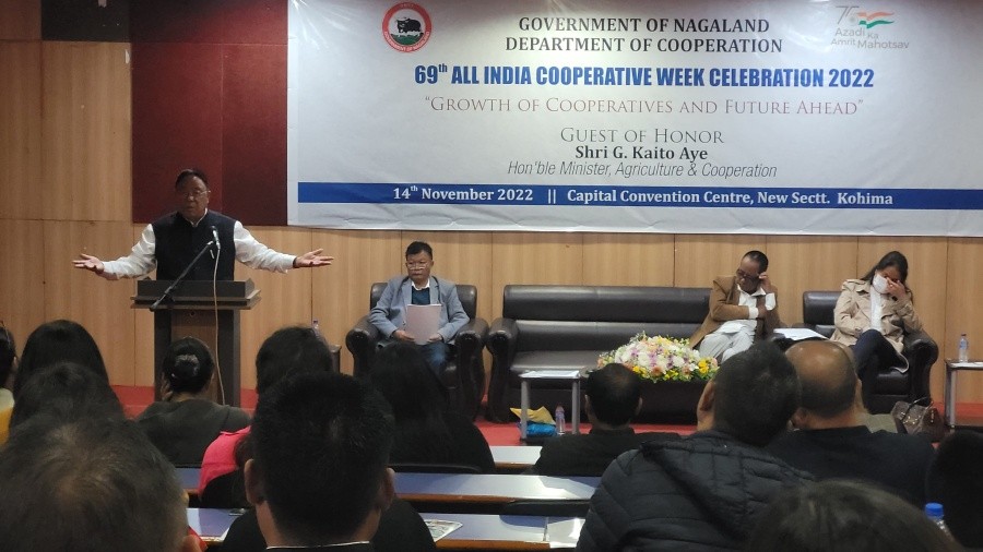 G Kaito Aye speaking at the 69th All India Cooperative Week in Kohima on November 14. (Morung Photo)
