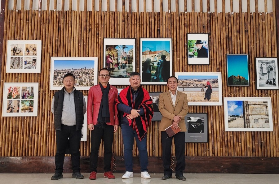 Abu Metha and Theja Meru with others after the inauguration of photo exhibition on Jerusalem on December 5 at Kisama. (Morung Photo)