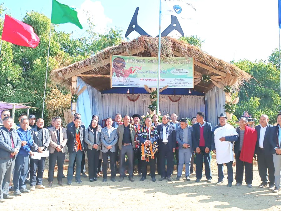 Küdecho Khamo along with Chesezu Youth Organization officials and others at Chesezu on December 13.