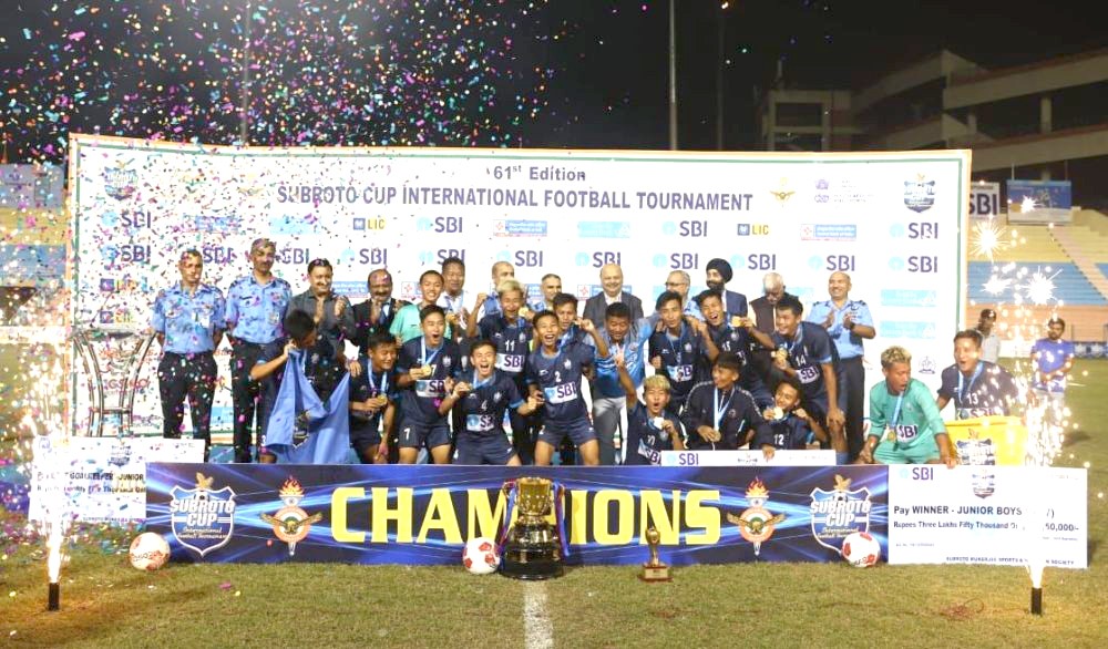 A jubilant Nagaland team after winning U-17 Subroto Cup 2022 in Delhi on October 13. (File Photo)