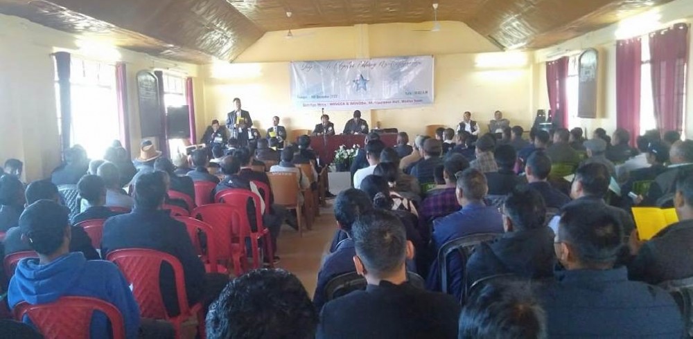 Er Limhathung Odyuo, Chairman WTOE delivering his greetings note during the 6th Odyutsu general conference on December 9 at WDVCC &WDVDBA conference hall, Wokha Town.
