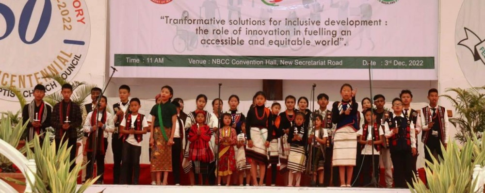 Students of Cherry Blossoms Inclusive School performing ‘Go light your world’ in sign language. (Morung Photo)