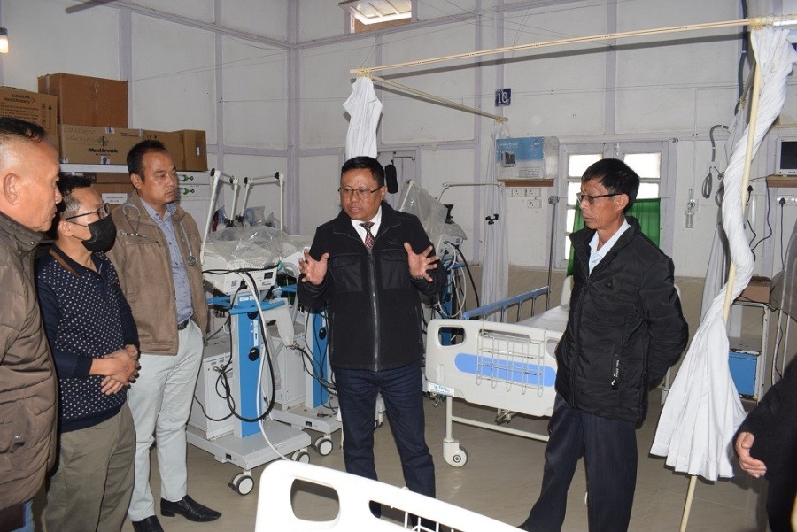 Commissioner & Secretary Y Kikheto Sema inspecting the ICU at District Hospital Wokha on December 30. (DIPR Photo)