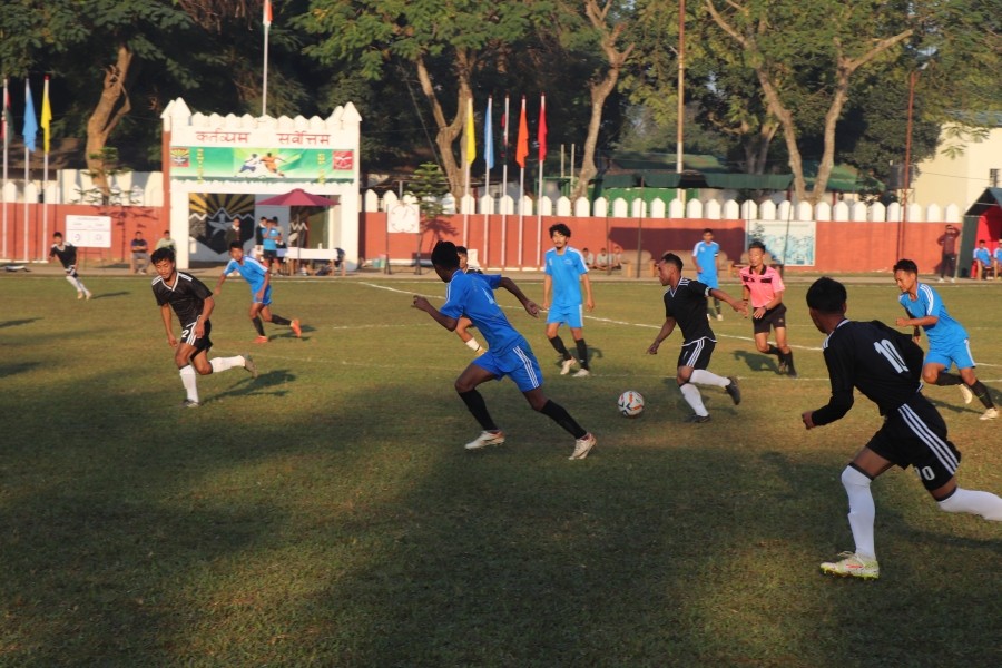 A match in action at the ongoing Assam Rifles’ Sentinel Football Cup.