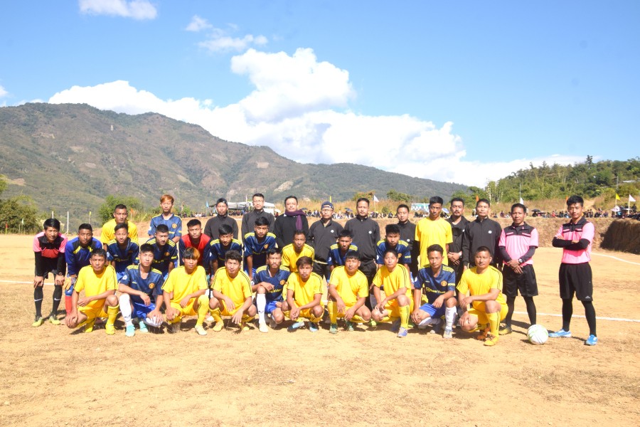 Players pose for lens after a match on the first day of Pathso Range Students' Union Sports Meet 2022 on December 13 in Panso. (Photo Courtesy: PRSU)