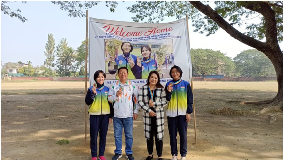 Nagaland Sepaktakraw Association organized a felicitation programme for the two Gold medal winners Sezovelu Dozo and Seyiekhrieno Tepa of the Indian Women team at the recently concluded 4th South Asian Sepaktakraw Championship held at Dhaka, Bangladesh from December 26 to 31, 2022. The Director of Youth Resources & Sports, Government of Nagaland was the special guest of the programme.