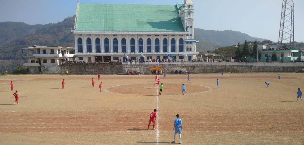 Football match at the ongoing PASA’s 33rd meet at Phek village on January 18.