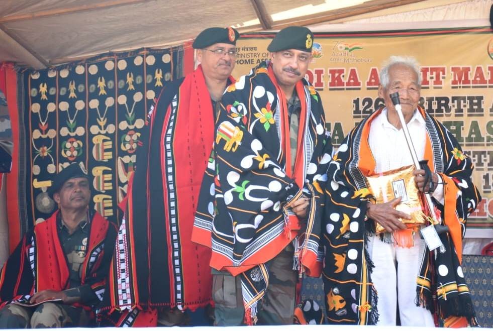 An elderly man being felicitated during the celebration of the Iconic Week at Ruzazho village, Phek district. (Photo Courtesy: PRO, HQ IGAR (N))