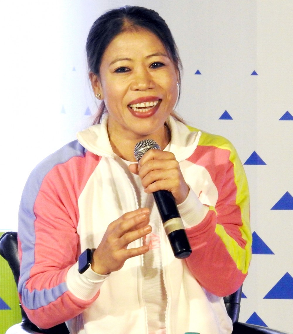 New Delhi: Boxer Mary Kom addresses at the countdown press conference by Vedanta Delhi Half Marathon at Le Meridien in New Delhi on Friday, Oct. 07, 2022. (Photo: Anupam Gautam/IANS)