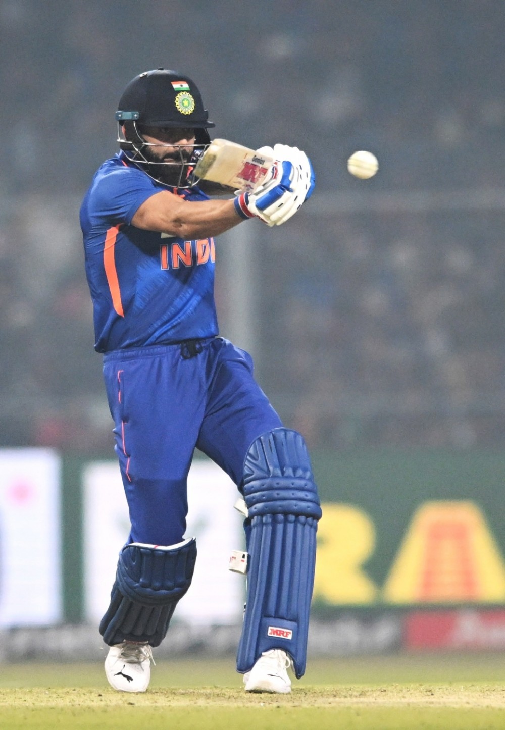 Virat Kohli plays a shot during the second one-day international cricket match between India and Sri Lanka in Kolkata,on Thursday, Jan. 12, 2023. (IANS Photo)