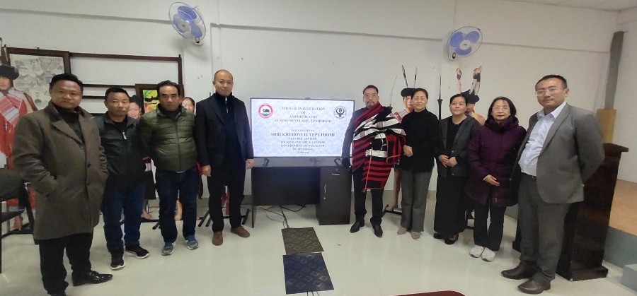 Khehovi with others during the virtual inauguration of Surumi village amphitheatre on January 18.