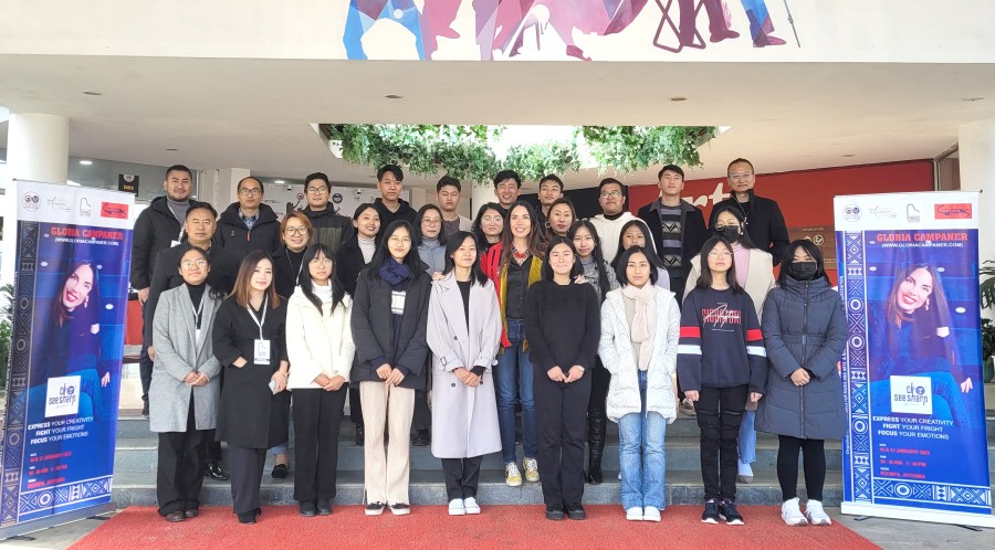 Theja Meru with Italian pianist Gloria Campaner and other officials and participants of Piano Workshop on January 16. (Morung Photo)