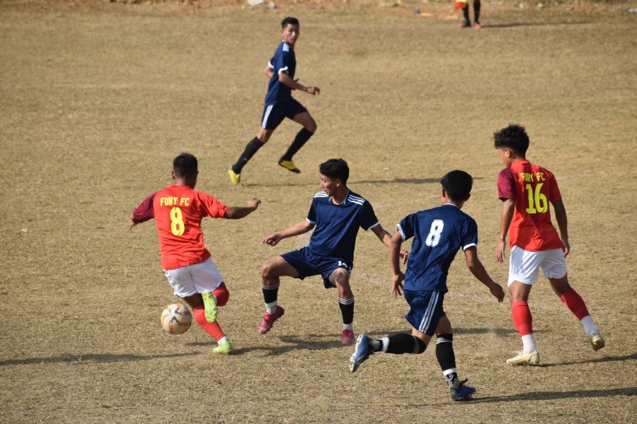 Players in action during the match between Fury FC and Sechü Zubza Academy.
