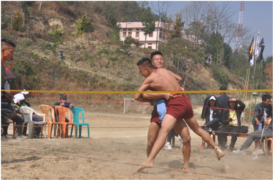 A wrestling event at the annual sports meet of Phek Government College.