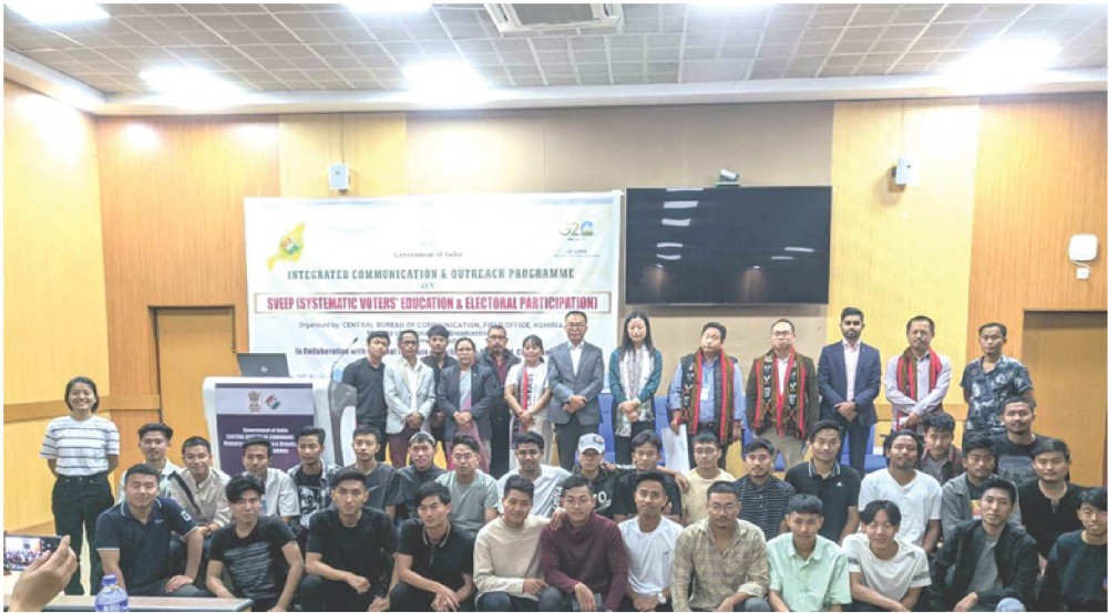CAPTION: Participants and resource persons at the Integrated Communication and Outreach Programme on Systematic Voters’ Education and Electoral Participation (SVEEP) at NIT conference hall at Chümoukedima on February 20. (PIB Photo)