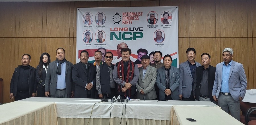 Verma with 7 elected legislators of NCP and others during press conference in Kohima on March 4. (Morung Photo)
