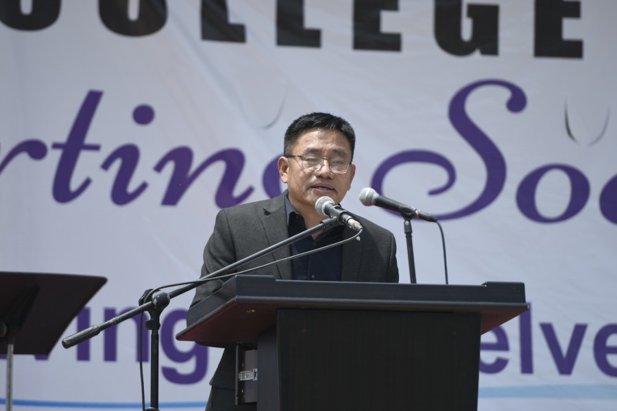 Dr. Kewepfuzu Lohe speaking at 39th parting social of Baptist College on April 28.