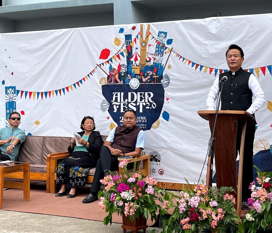 Er Kezhazelhou Theünuo addressing the inaugural programme of Alder Fest 2.0. (Morung Photo)
