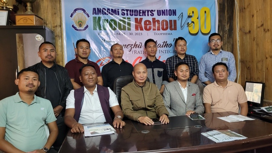 ASU officials with central organizing committee during press conference in Kohima on April 25. (Morung Photo)