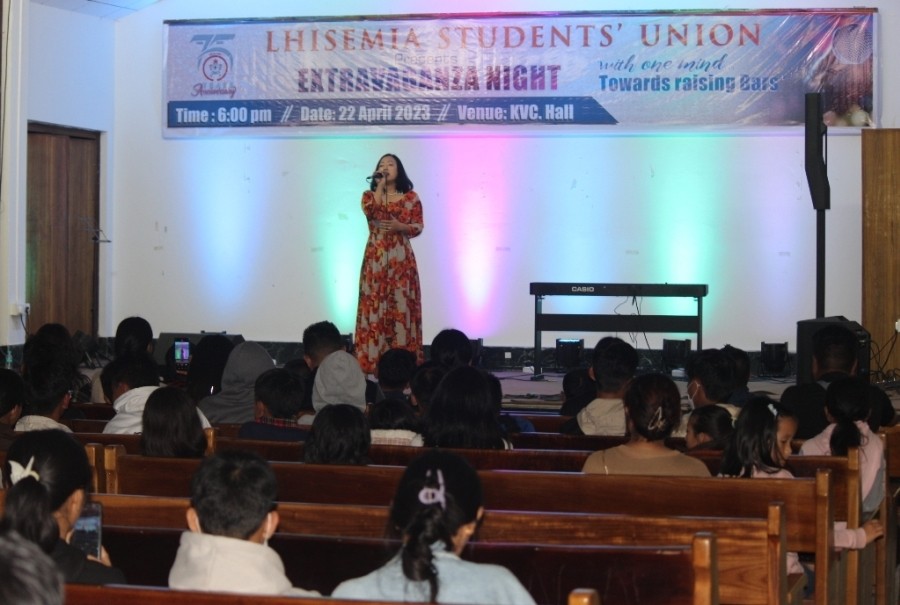 Artists perform at ‘Extravaganza Night’ as part of the 75th Years Anniversary celebration of Lhisemia Students’ Union on April 22 at Kohima Village Council Hall.