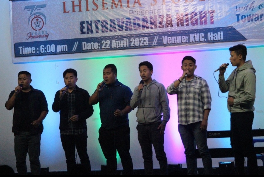 Artists perform at ‘Extravaganza Night’ as part of the 75th Years Anniversary celebration of Lhisemia Students’ Union on April 22 at Kohima Village Council Hall.