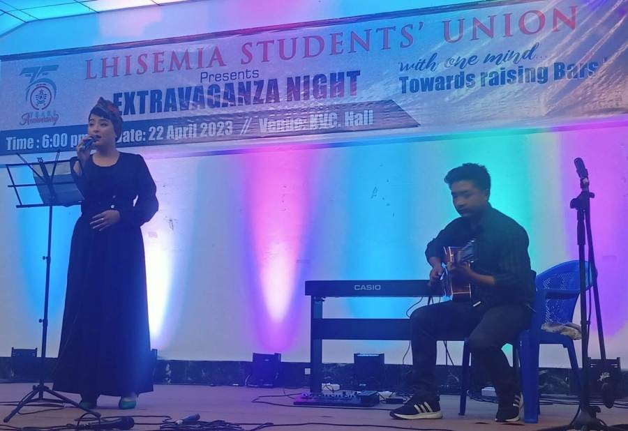 Artists perform at ‘Extravaganza Night’ as part of the 75th Years Anniversary celebration of Lhisemia Students’ Union on April 22 at Kohima Village Council Hall.