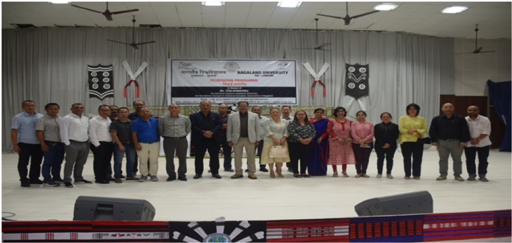 Advisor, Transport & Technical Education, Temjenmenba (Ex-Assistant Registrar, Nagaland University) was felicitated by faculty and non-teaching staff of Nagaland University on May 3 at the university auditorium. Vice Chancellor Prof. Jagdish Kumar Patnaik congratulated Temjenmenba by presenting a bouquet and memento and wished him the best.