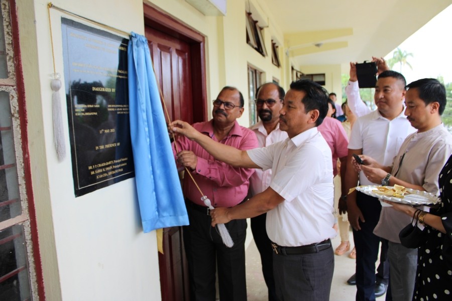 Dr Pramoda K Saho, Director, ICAR-CIFA, and Rongsennungba, Director of Fisheries & AR Govt of Nagaland inaugurating the aquarium unit ‘Fish GermPlasm’ on May 13 at the Brooder Fish Farm Dimapur. (DPRO DIMAPUR)