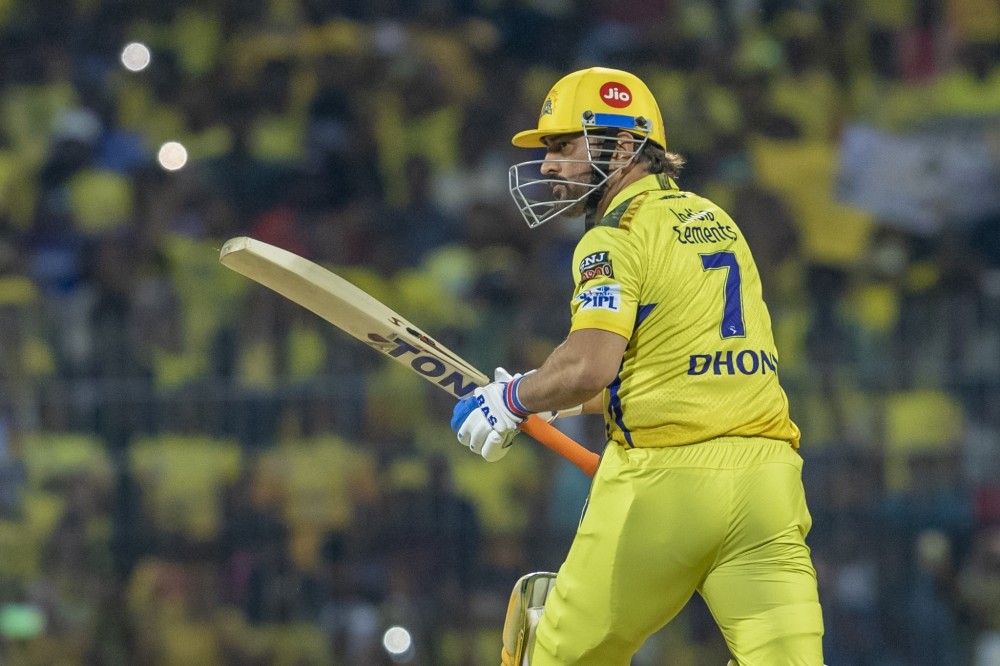 CSK's captain MS Dhoni plays a shot during the IPL 2023 match between Chennai Super Kings and Mumbai Indians at MA Chidambaram Stadium, in Chennai, on Saturday, May 06, 2023. (IANS Photo)