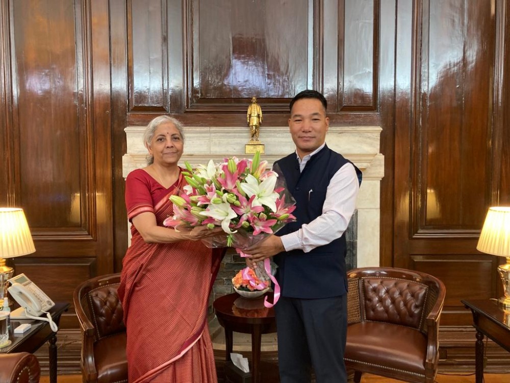 Nagaland Minister for Health & Family Welfare, P Paiwang Konyak calls on the Union Finance Minister Nirmala Sitharaman in New Delhi on May 23.