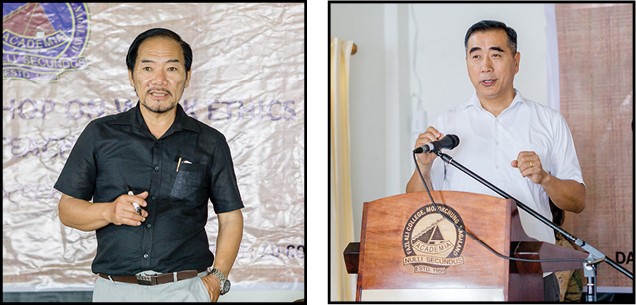 Akok Walling, Retd Principal, DGC and Rev Sentimeren Jamir, Associate Pastor MTBA speak during the one-day workshop on Work Ethics for Non-Teaching staff on Fazl Ali College, Mokokchung on May 12. (Photo: FAC Handout)
