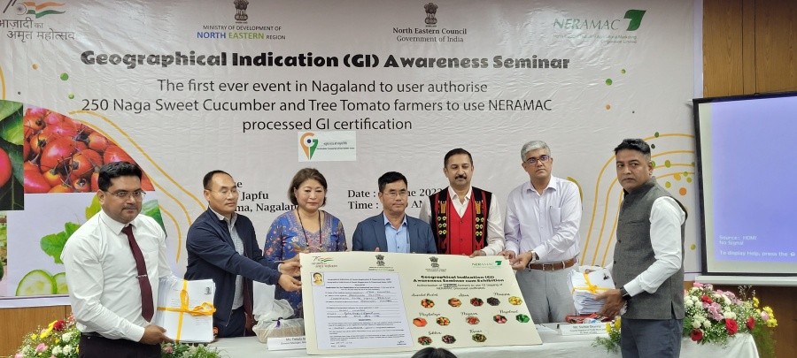 Officials of NERAMAC, NABARD, Horti and Argi Dept during the ceremonial forwarding of the GI applications at Hotel Japfü, Kohima on June 28. (Morung Photo)