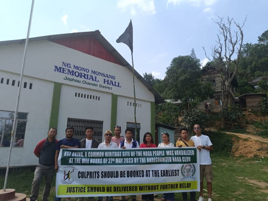 Black flags and banners put up by the NSF and its federating units to protest the demolition of its office.
