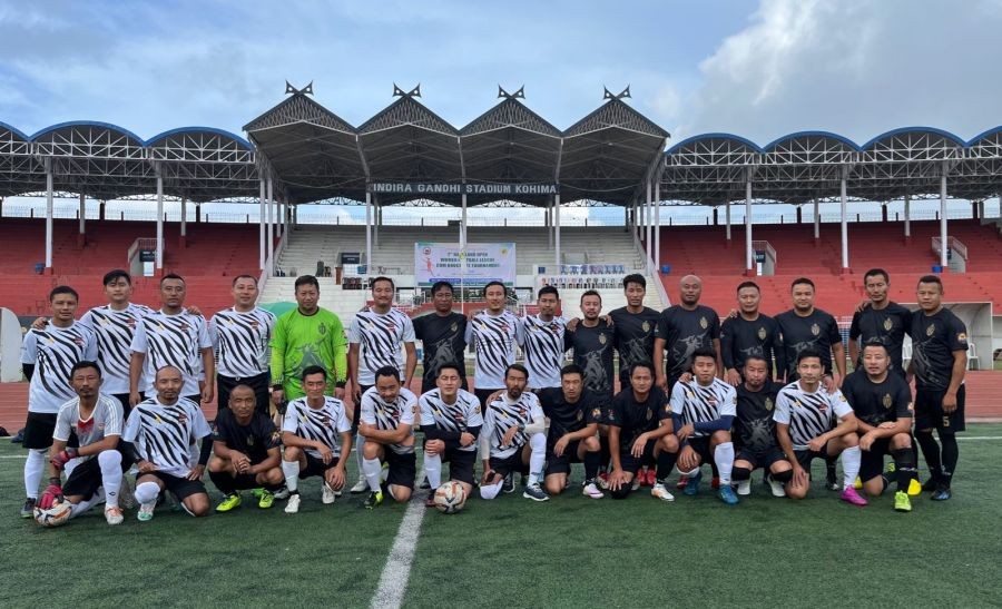 Players of Vanguard FC Old Boys and All Blacks FC on June 26. (Morung Photo)