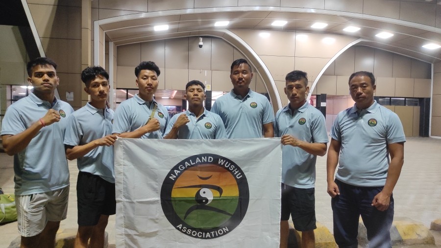 Nagaland Wushu Team along with coach and manager at Dimapur on Friday evening.